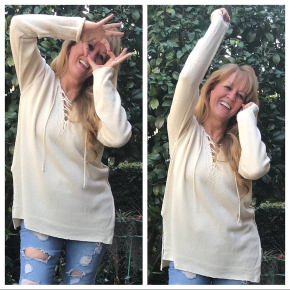 LAST ๐ Legacy of Love! Ivory Lace up Sweater - Picture 2 of 8